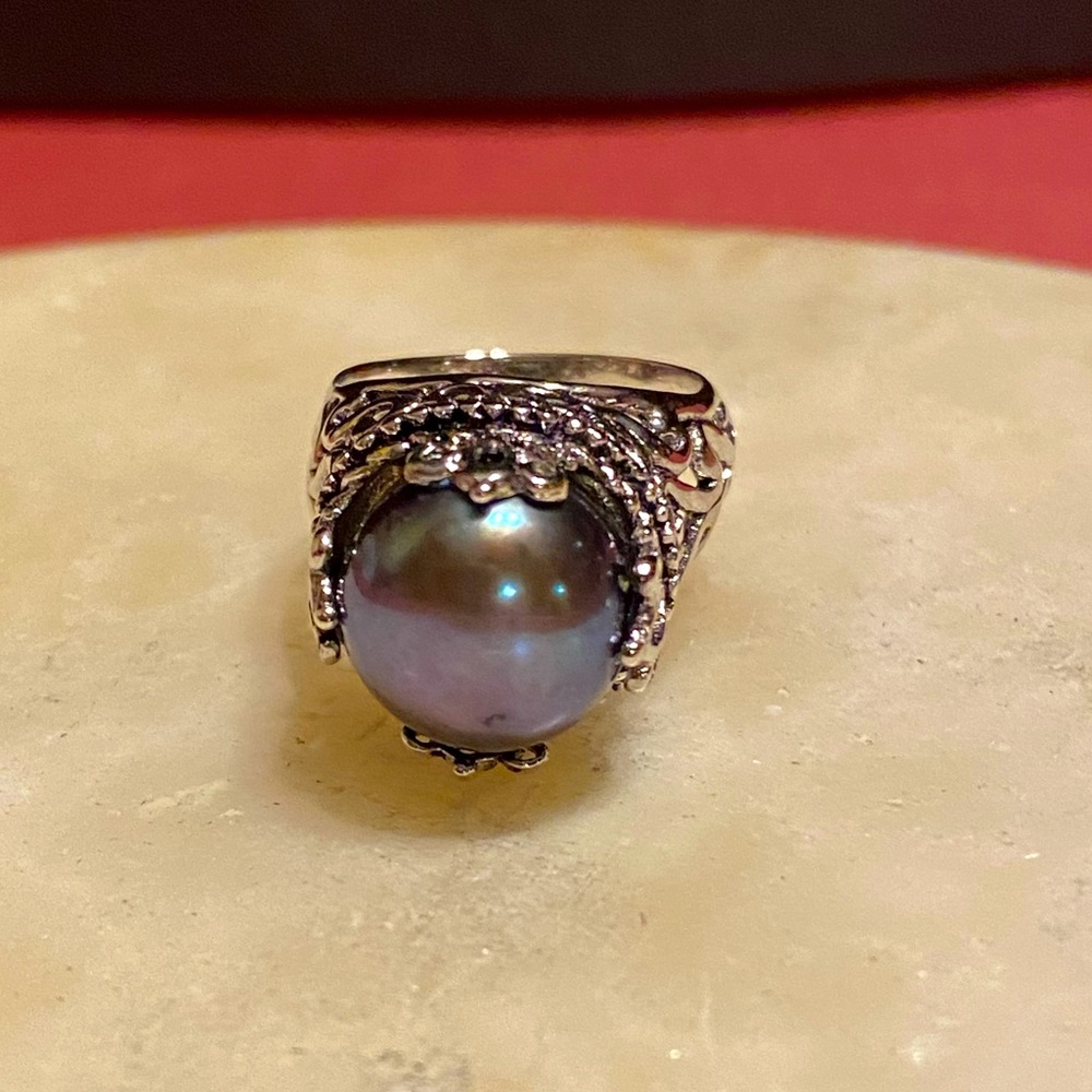 NWOT BLACK CULTURED FRESHWATER PEARL STERLING RNG